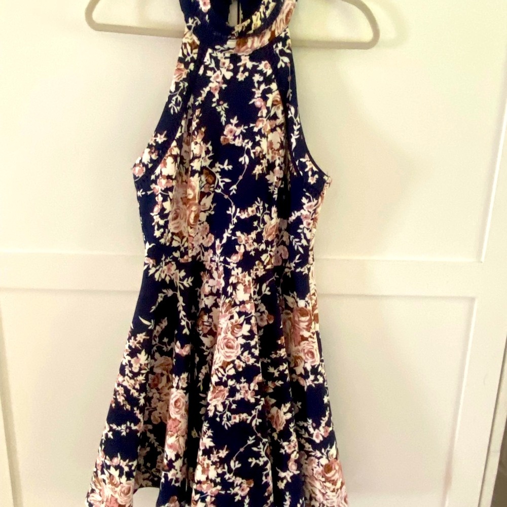 B Darlin Halter Sundress in Blue and Pink